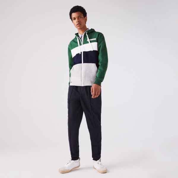 Lacoste Lacoste SPORT Colourblock Fleece Zip Sweatshirt Pánské - Mikiny Zelene / Tmavě Blankyt Blank